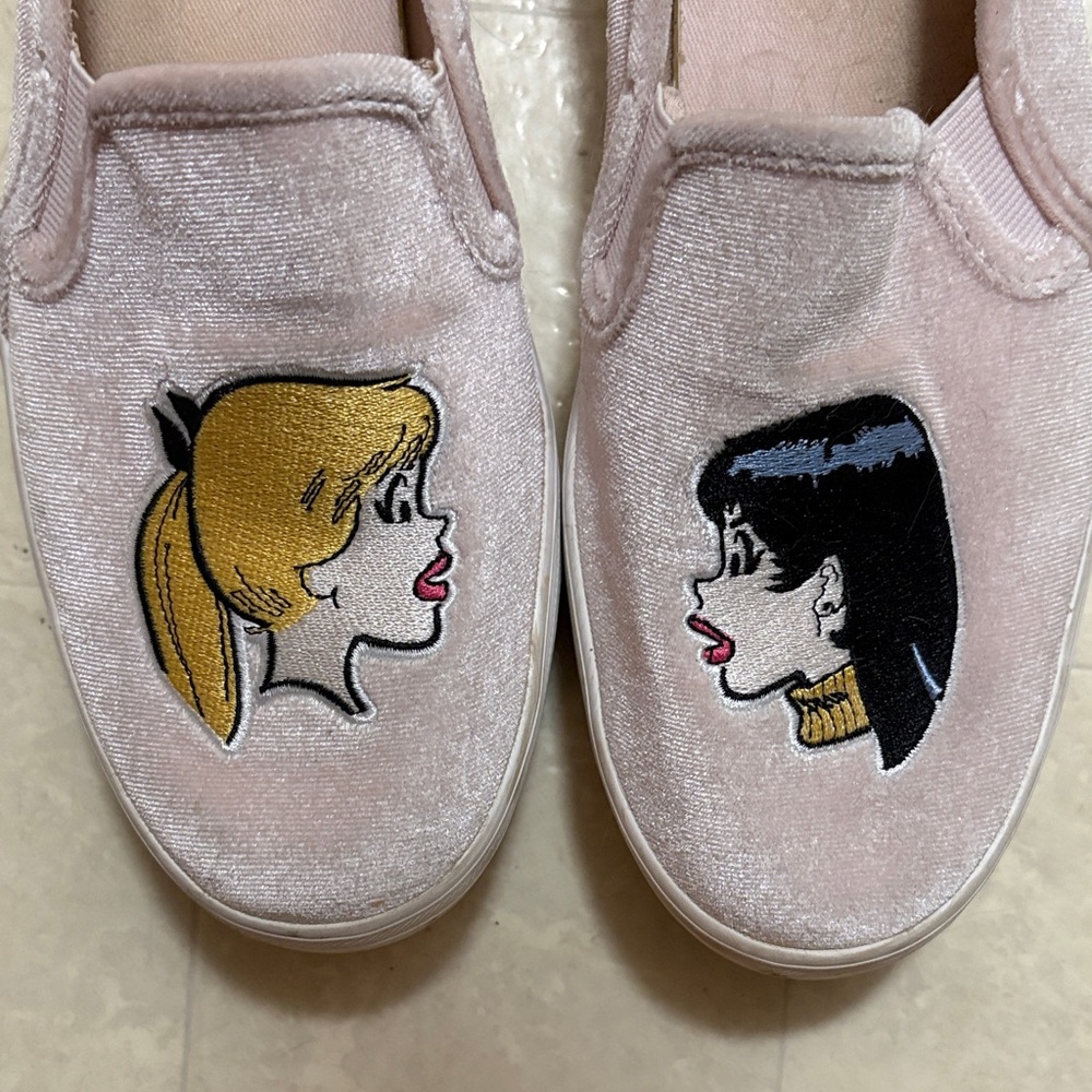 Keds x Betty & Veronica Pink Velvet Slip-On Sneakers